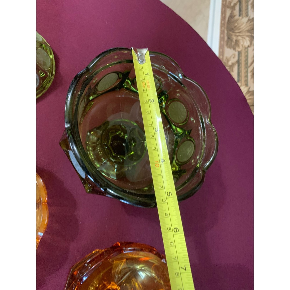 Fostoria Coin Glass Set Green Amber Vintage Retro Y2K Mid Century Rare 3pc - Picture 7 of 11